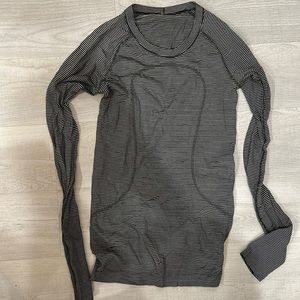 Black and white striped Lululemon running long sleeve shirt